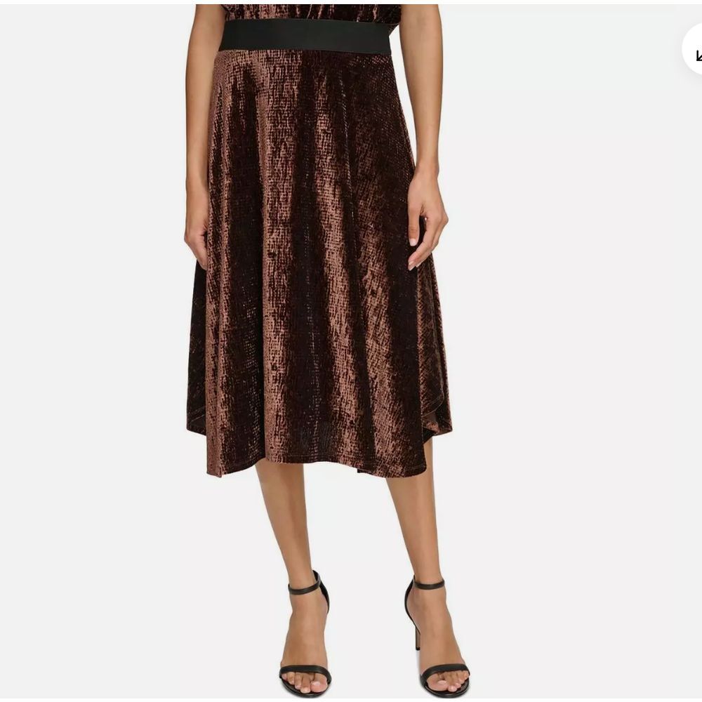 NWT - Calvin Klein Womens Velvet Long‎ Formal A-Line Skirt Sz 12 Midi Brown